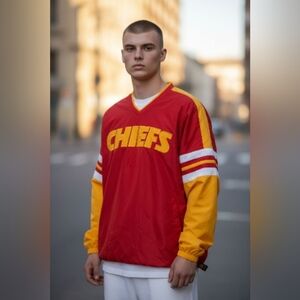 NFL Kansas City Chiefs Pullover Windbreaker Jacket Embroidered Mens Large NEW